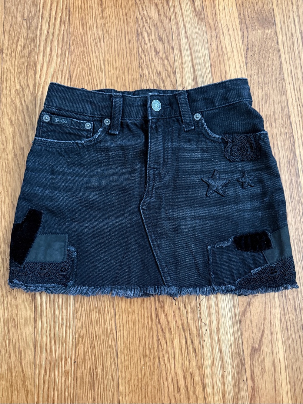 Polo Ralph Lauren black denim patchwork jean skirt 6X